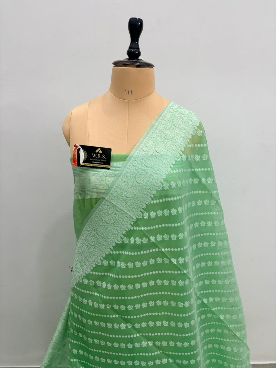 Sea green cotton ada buti banarasi soft saree
