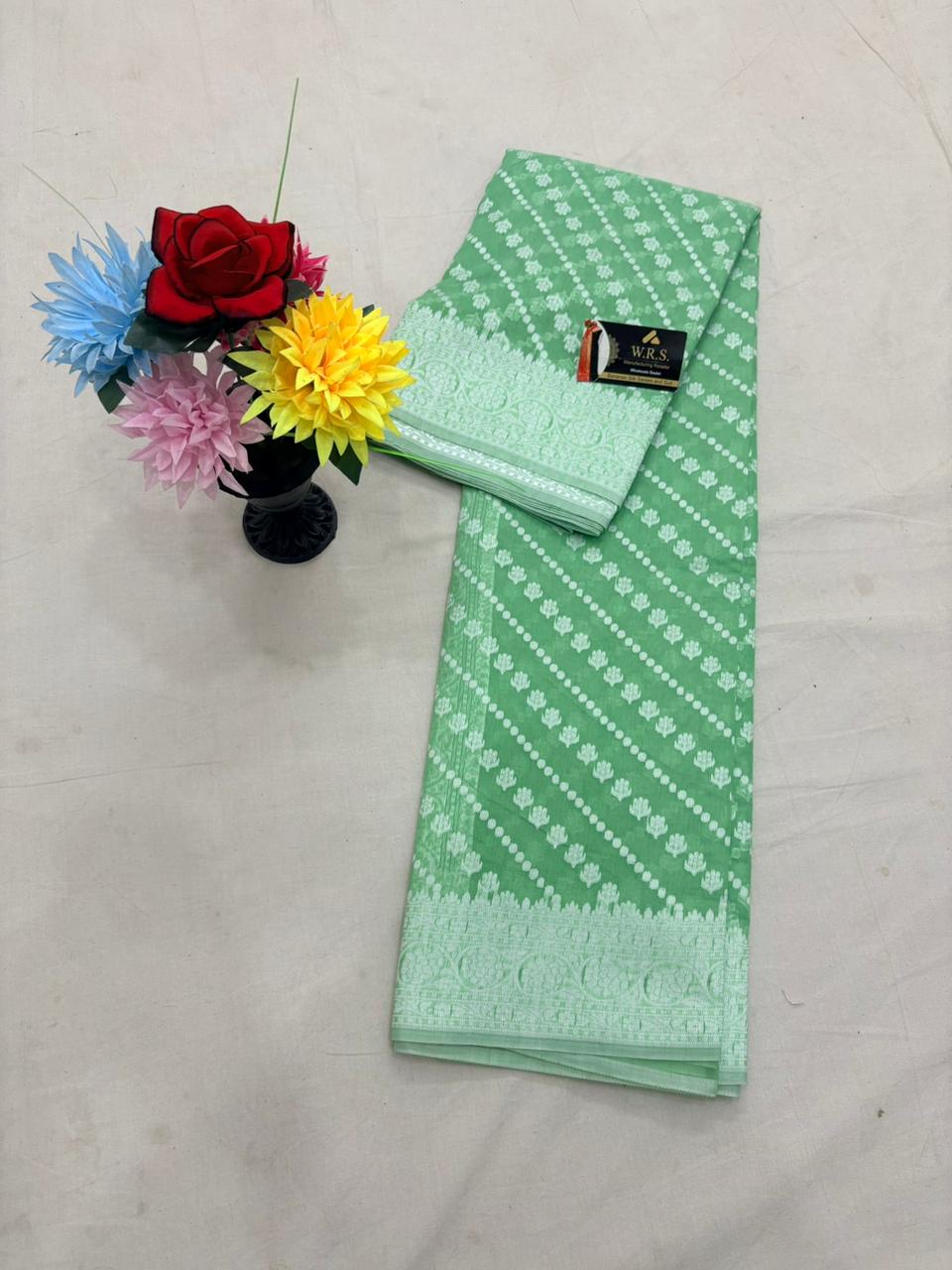 Sea green cotton ada buti banarasi soft saree