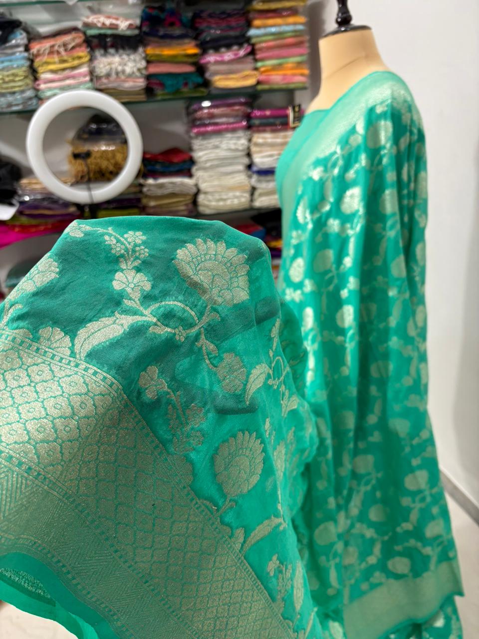 sea green banarasi saree