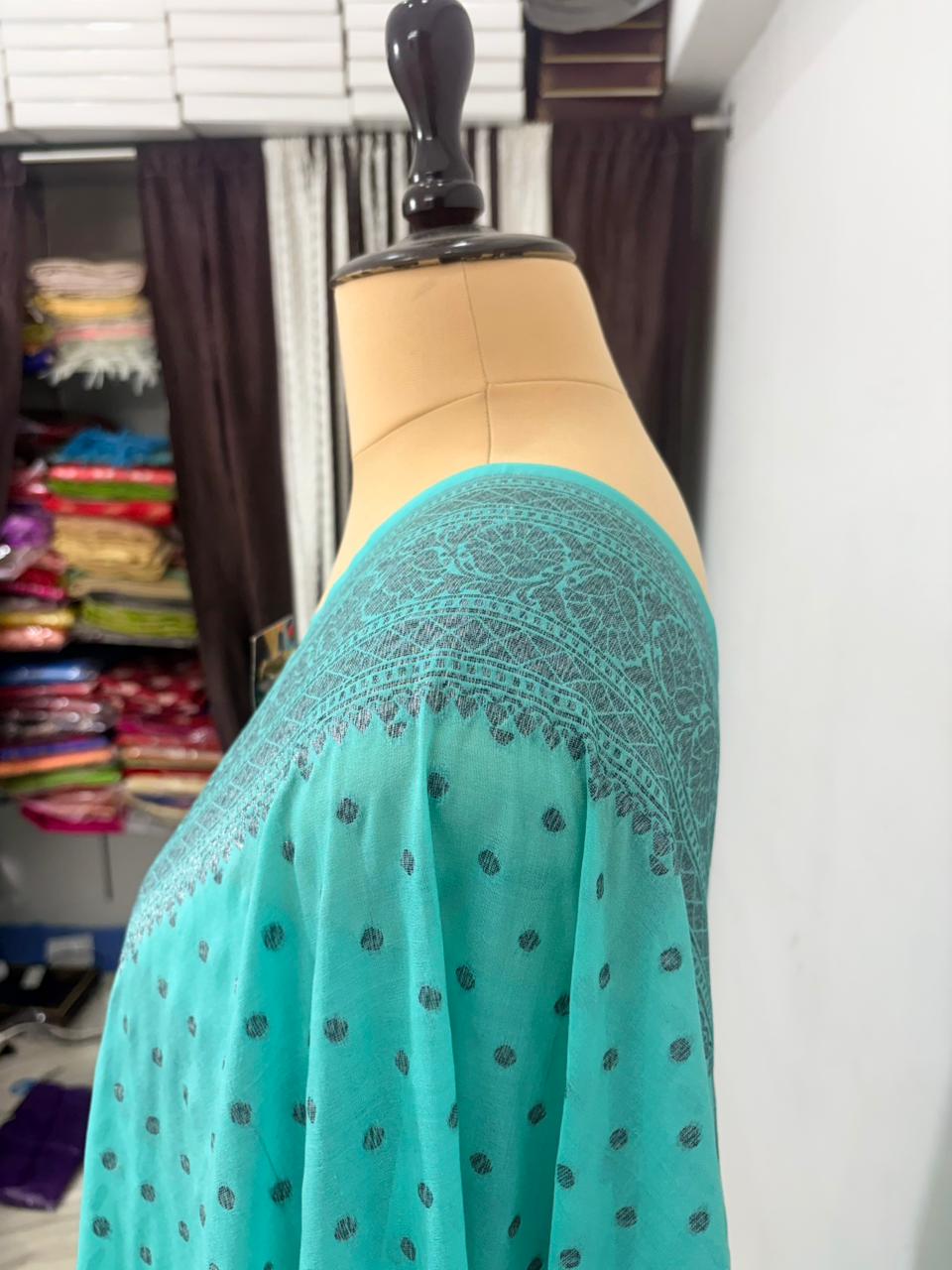 sea green katan georgette banarasi silk saree