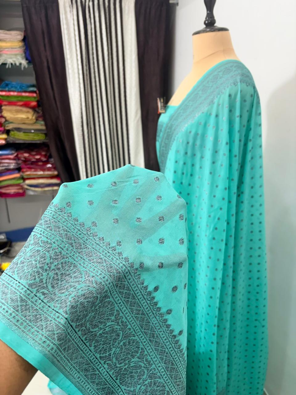 sea green katan georgette banarasi silk saree