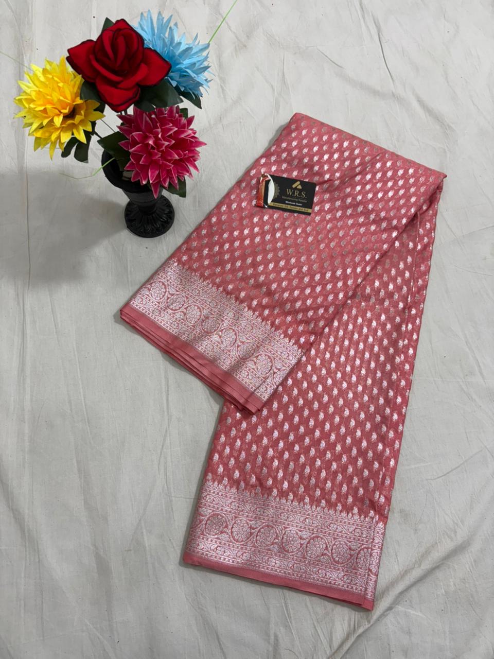 stawberry booti banarasi cotton soft saree