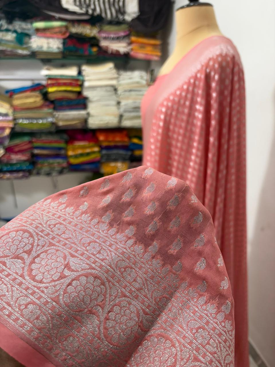 stawberry booti banarasi cotton soft saree