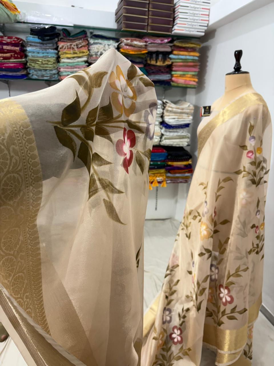 tissue print banarasi saree