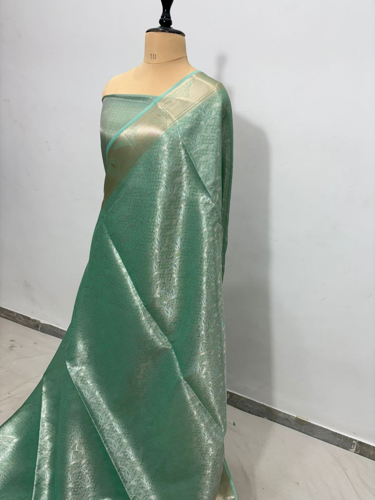 sea green tissue banarasi silk saree