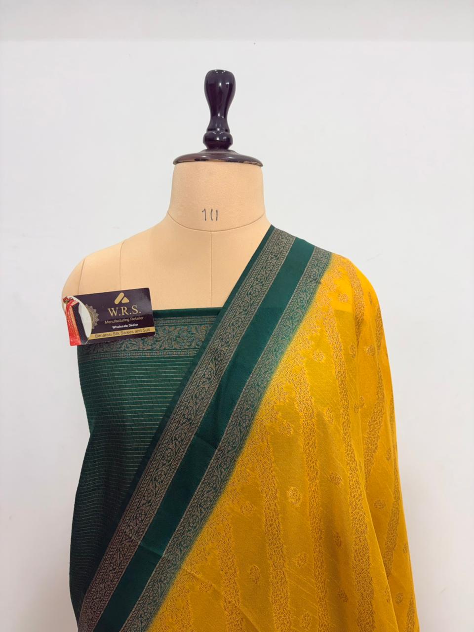 gold bottie green banarasi silk saree ada booti