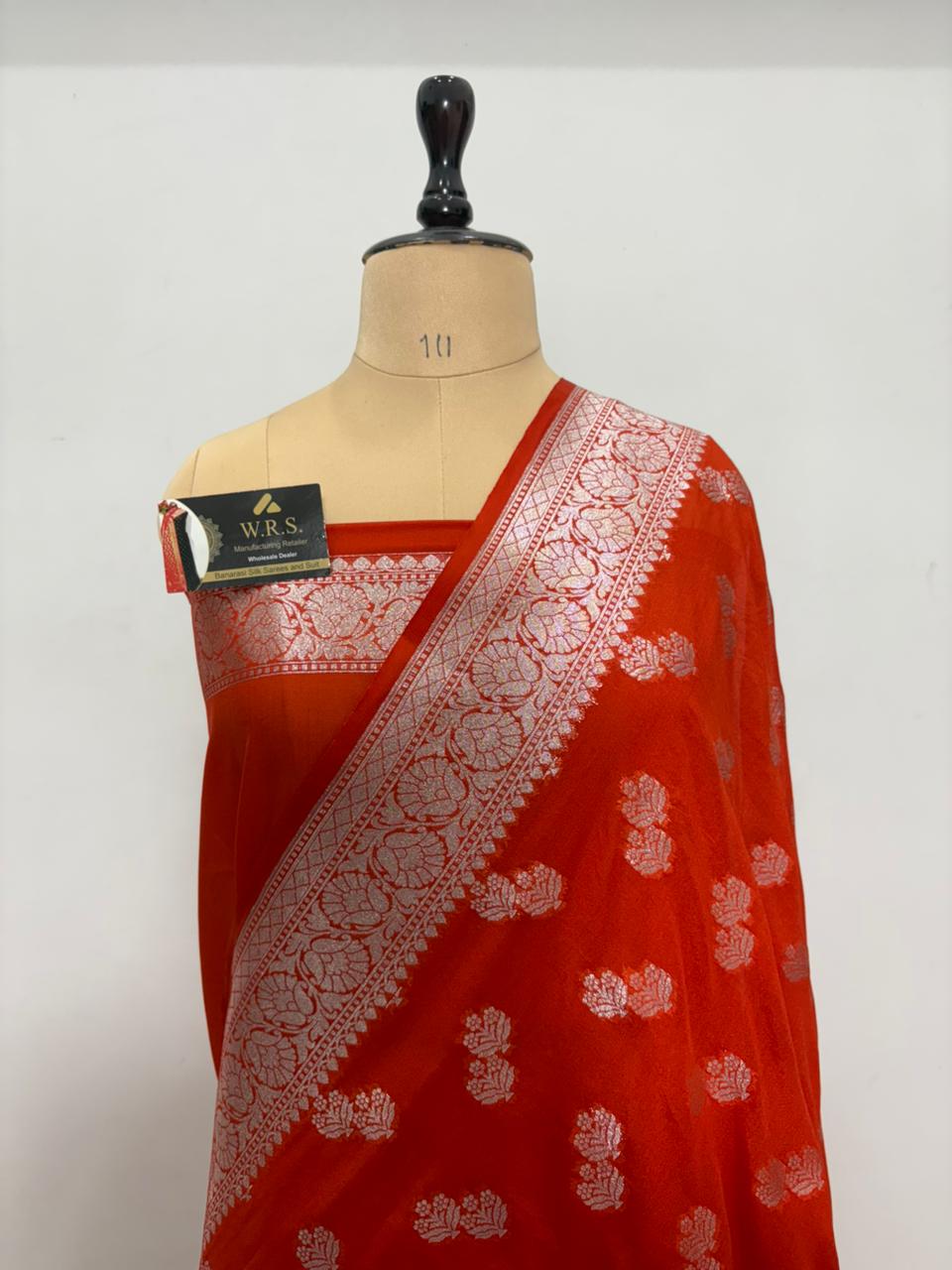 orange 2x2x booti katan georgette banarasi silk saree