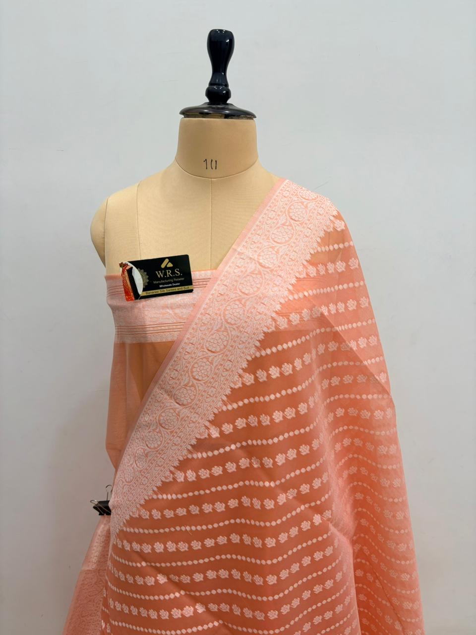 Peach cotton ada buti banarasi soft saree