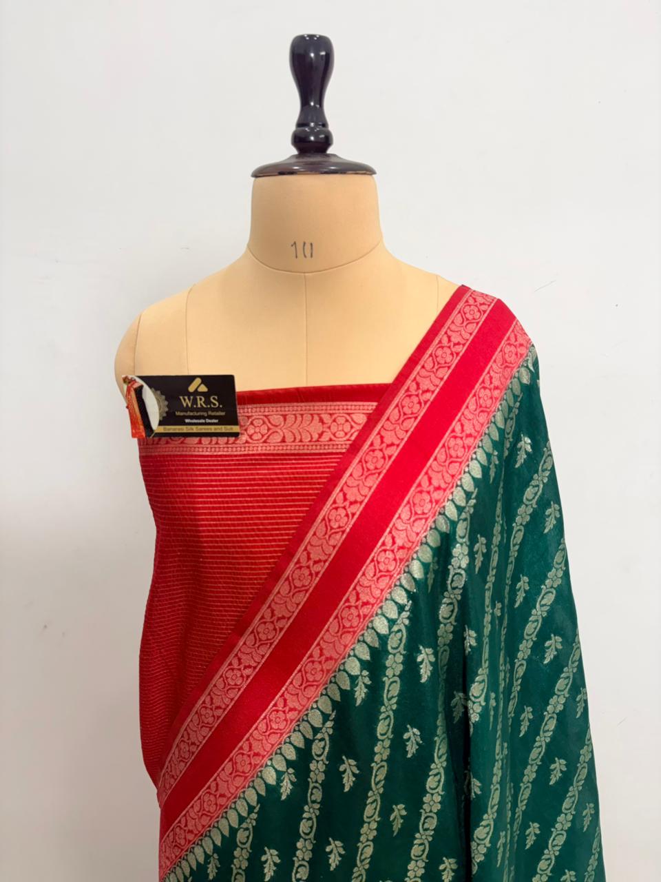 red bottle green banarasi silk saree ada booti