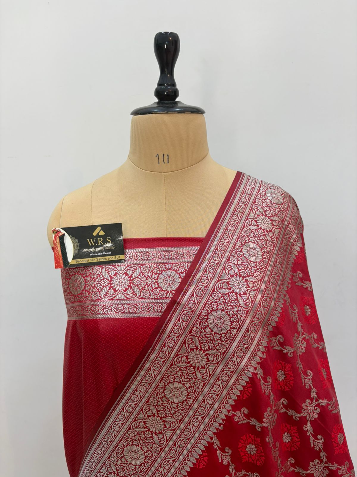 Red tanchhui jaal banarasi katan silk