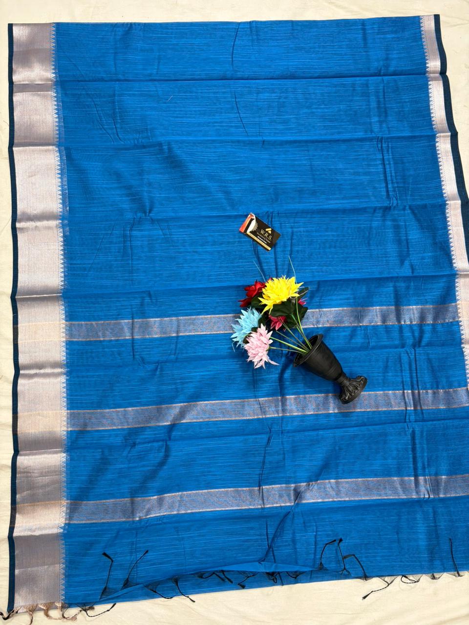 Royal blue cotton banarasi silk saree